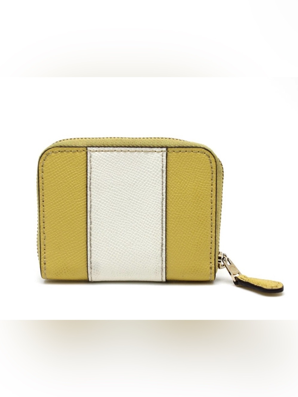 Coach Color Block Yellow White Pebble Leather Small Zip Card Holder Wallet Vtg - Picture 2 of 5